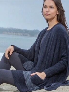 Barefoot Dreams Navy Open-Front Cozy Cardigan with Pocket Detail